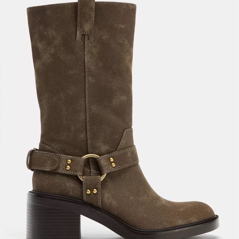 New Zara Heeled Biker Ankle Boots in Taupe Gray
